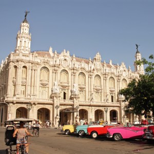 Gran Teatro Habana with classic cars in front