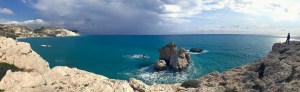 Panoramic view over Petra tou Romiou beach