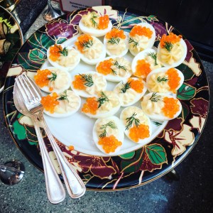Salmon caviar devised eggs served at l'Europe