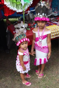 Two girls dressed up for Indigenous Day Suriname