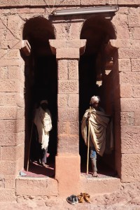 Worshippers exiting a church in Lalibela