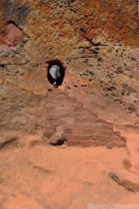 Small entrance to the rock-hewn churches of Lalibela Ethiopia