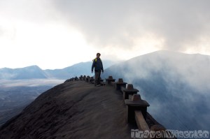 On the rim of Bromo volcano crater