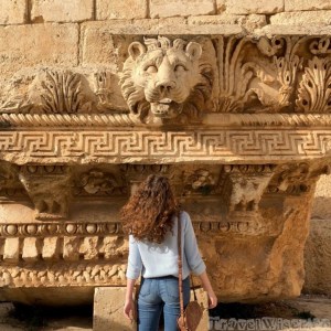 Decorative lion head at the Baalbek temples in Lebanon