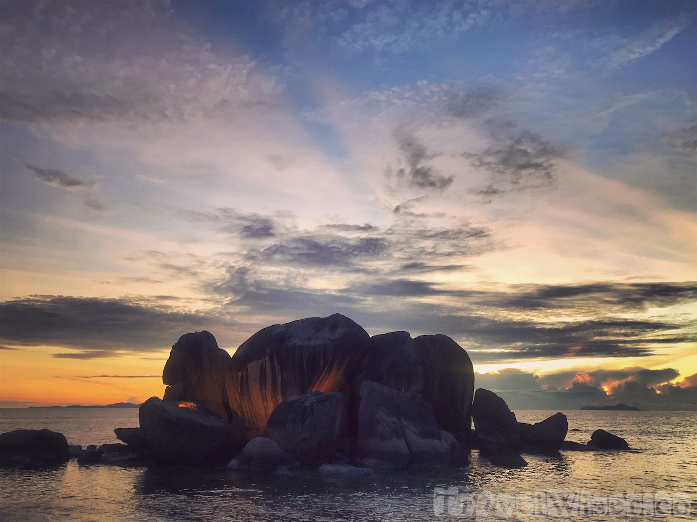 Rocks in front of Les Rochers restaurant Praslin, Seychelles