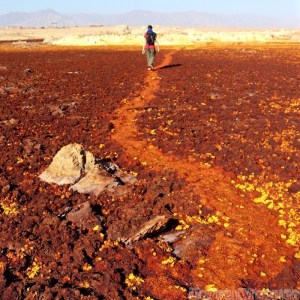 Walking on a trail in Dallol, Danakil Depression Ethiopia