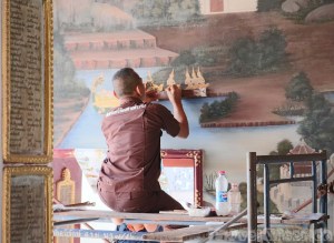 Painting the Ramakian murals, Wat Phra Kaew Bangkok