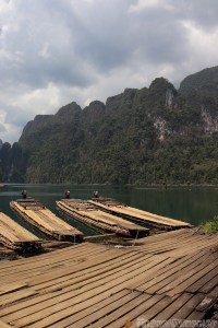 Bamboo raft boats at Coral Cave