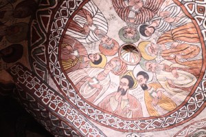 Abuna Yemata Guh church ceiling with a fresco of the nine saints