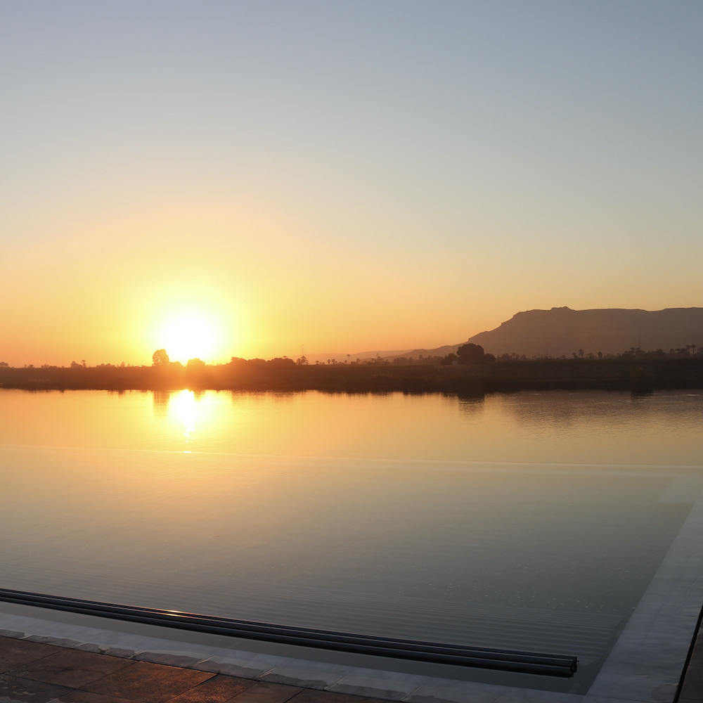 Nile view infinity pool at sunset