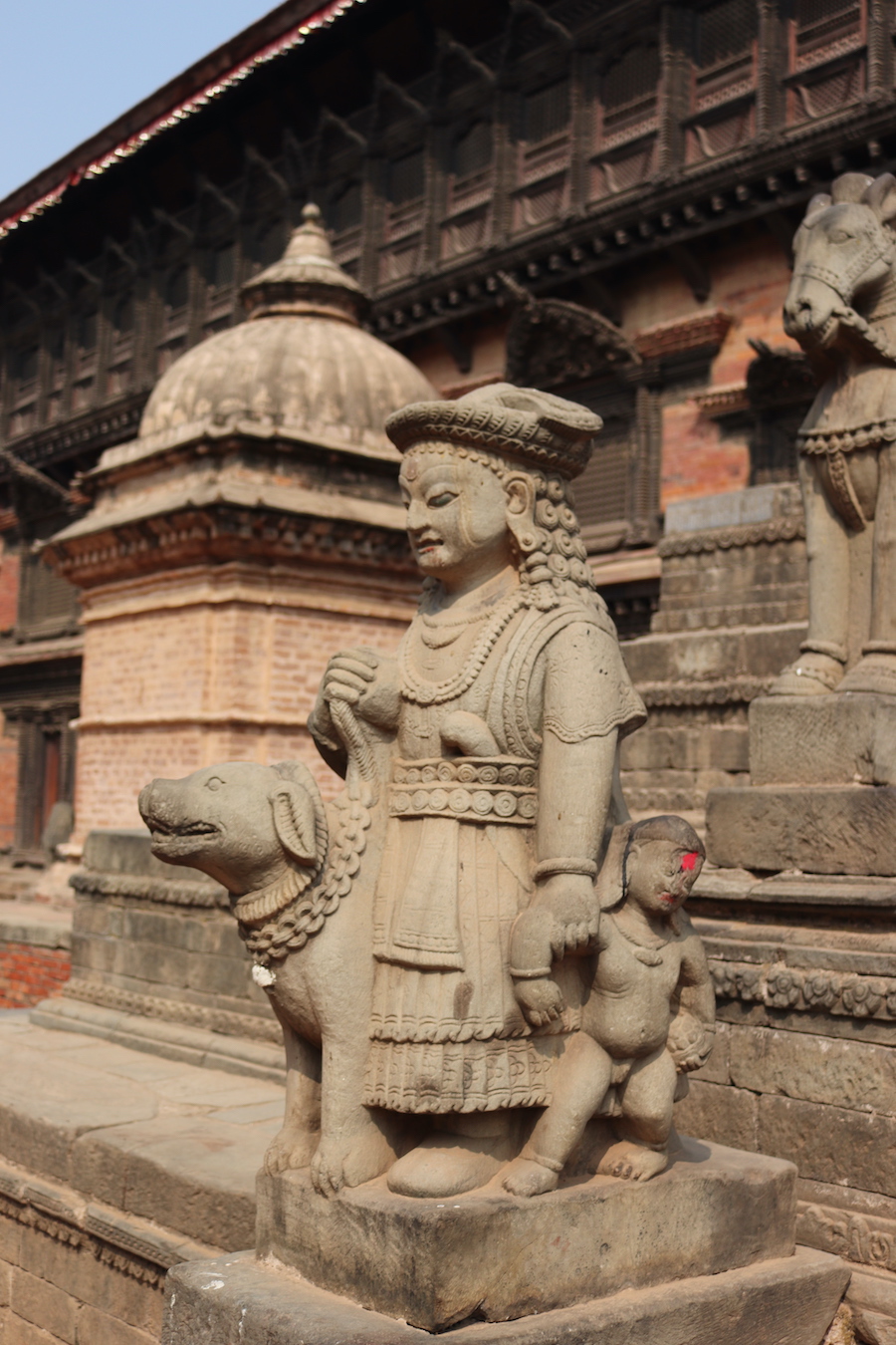 Statue at a temple on Bhaktapur Durbar Square Nepal