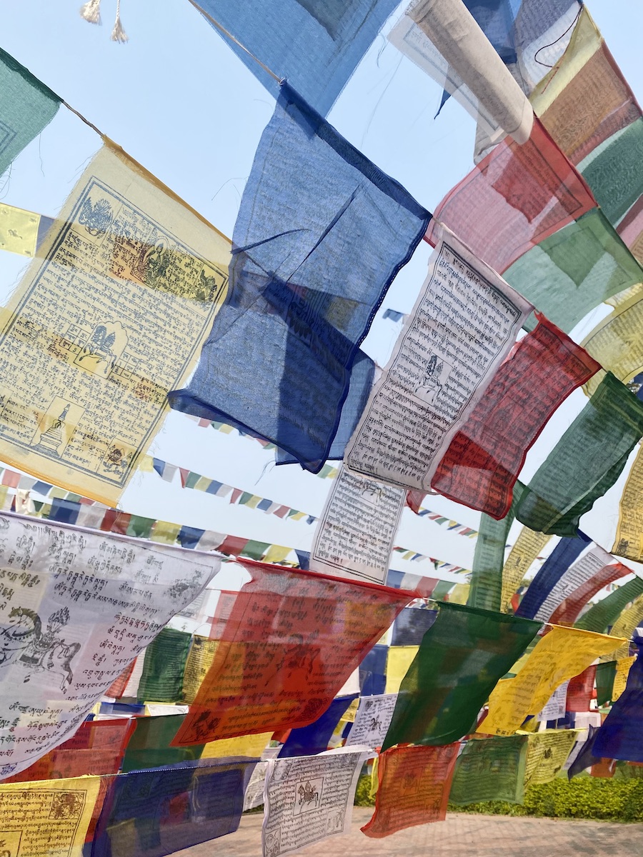 Buddhist prayer flags near Mayadevi Temple in Lumbini Nepal